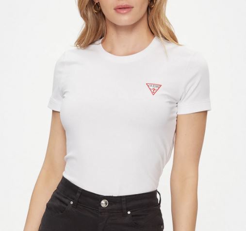 T-shirt donna Guess Mini Triangle cotone nero