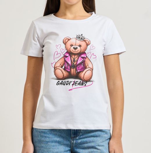 T-shirt donna Gaudi' Jeans manica corta cotone pe26 stampa orsetto