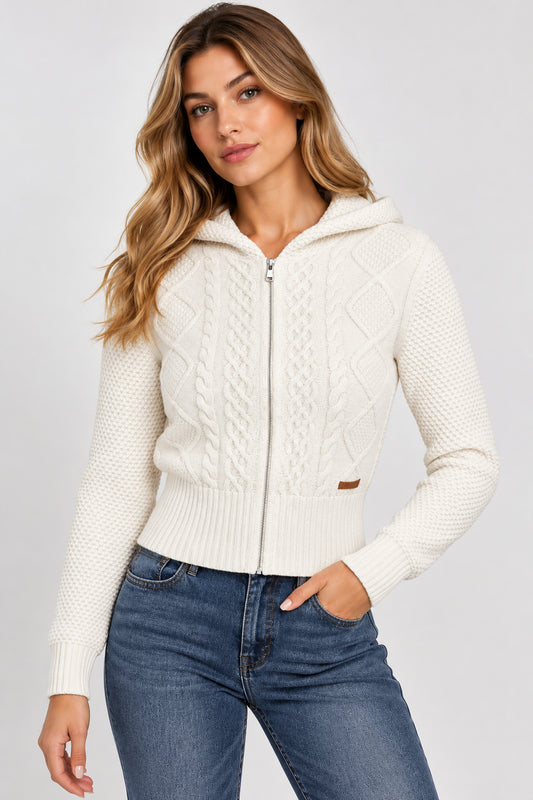 Maglione Guess Jeans donna cappuccio zip trecce