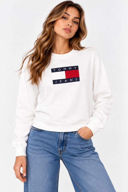 Felpa Tommy Jeans donna girocollo cotone flag