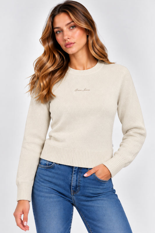 Maglione girocollo Guess Jeans donna ricamo logo