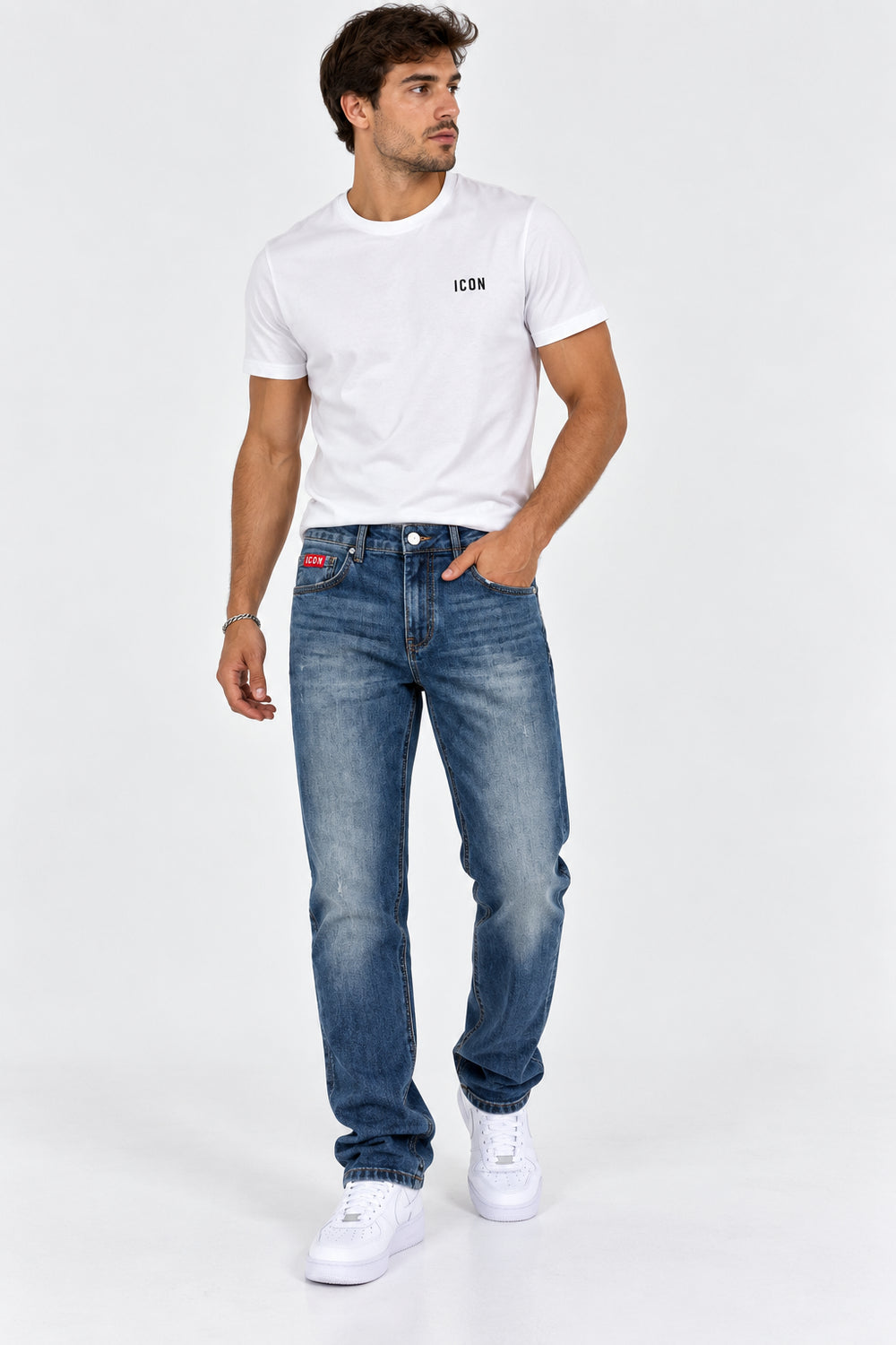 Jeans uomo Icon denim elasticizzato tasche ricamate