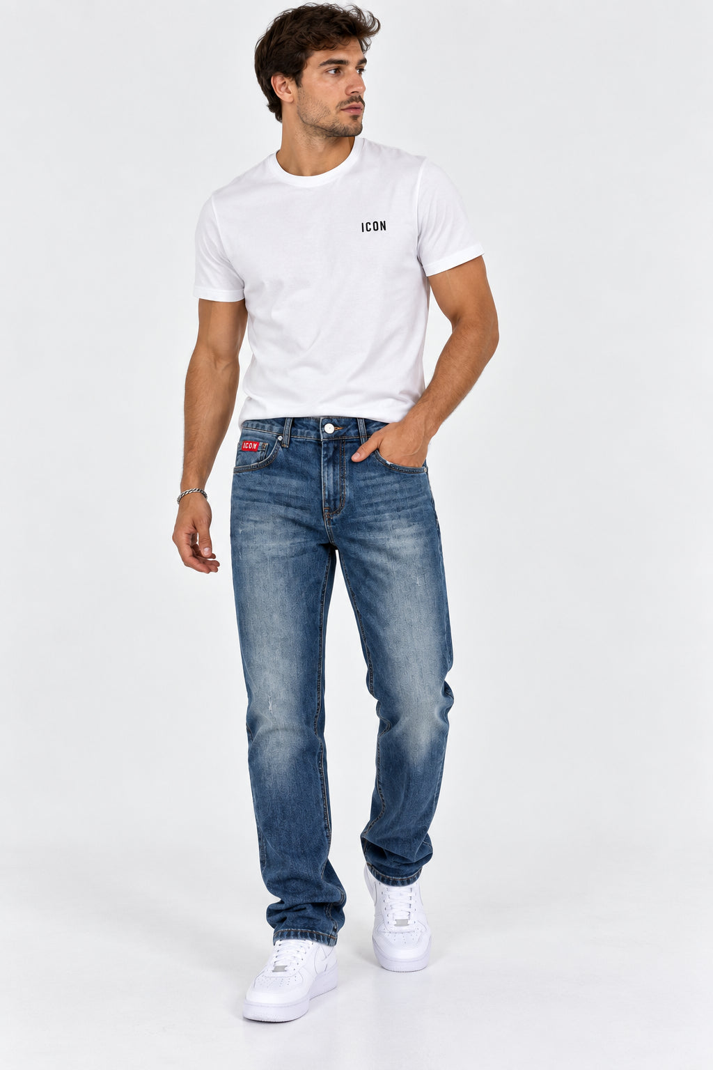 Jeans uomo Icon denim elasticizzato tasche ricamate