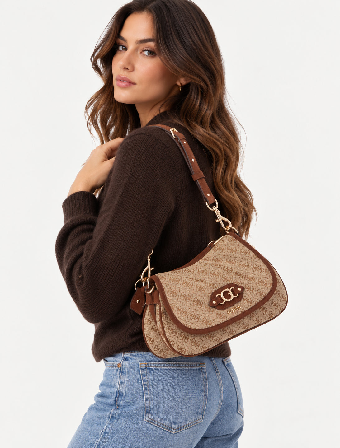 Borsa spalla Guess Samantha patta logo donna