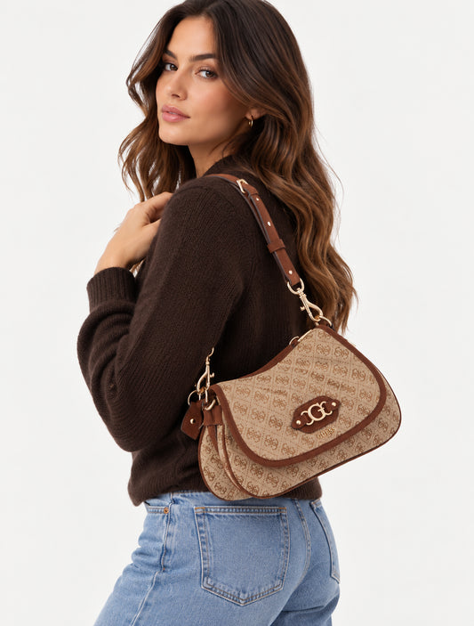 Borsa spalla Guess Samantha patta logo donna