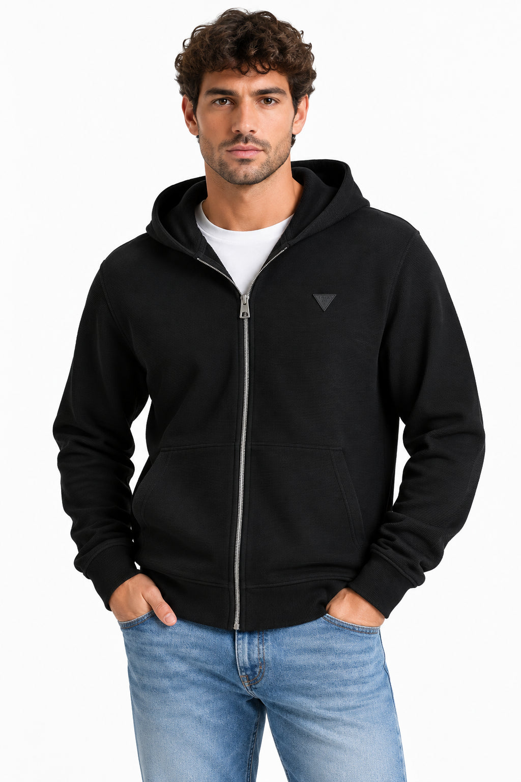 Felpa Guess uomo cappuccio zip texturizzata manica lunga