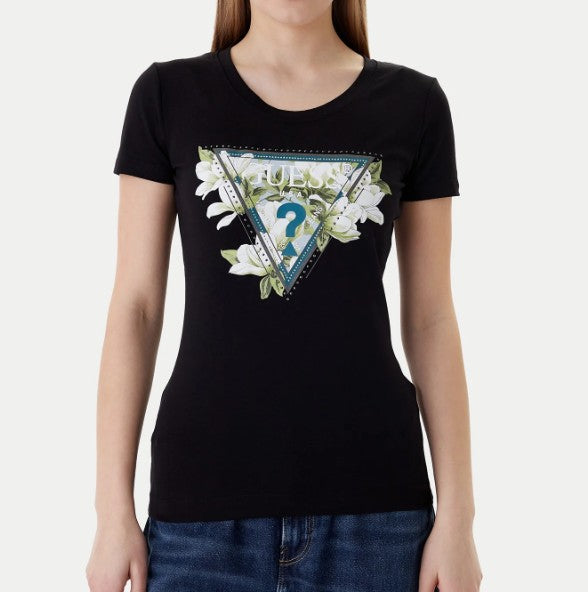 T-shirt Guess donna Camelia Triangle cotone