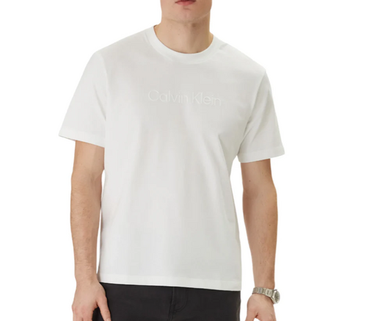 T-shirt Calvin Klein uomo logo centrale cotone girocollo manica corta bright white