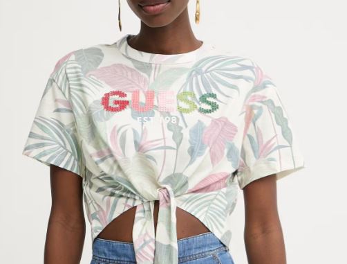 T-shirt Guess donna Script cropped cotone
