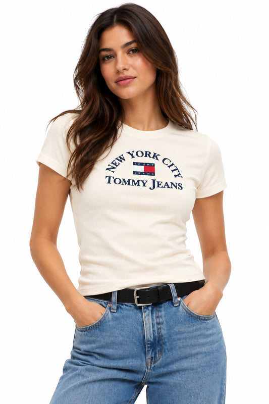 T-shirt Tommy Jeans donna slim fit cotone stampa logo