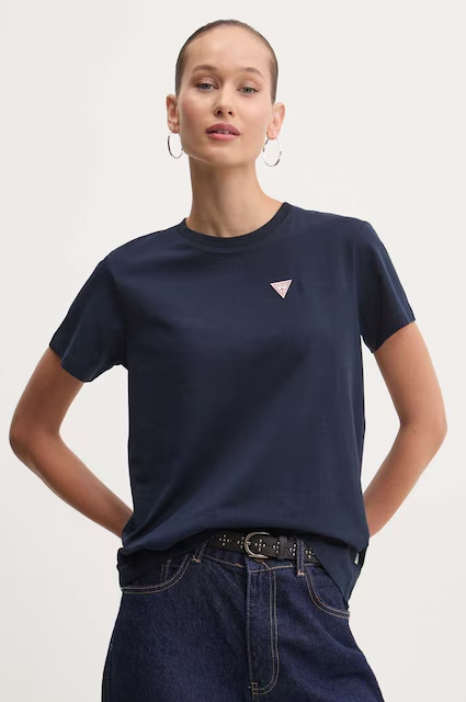 T-shirt Guess Jeans donna cotone regular logo triangolo