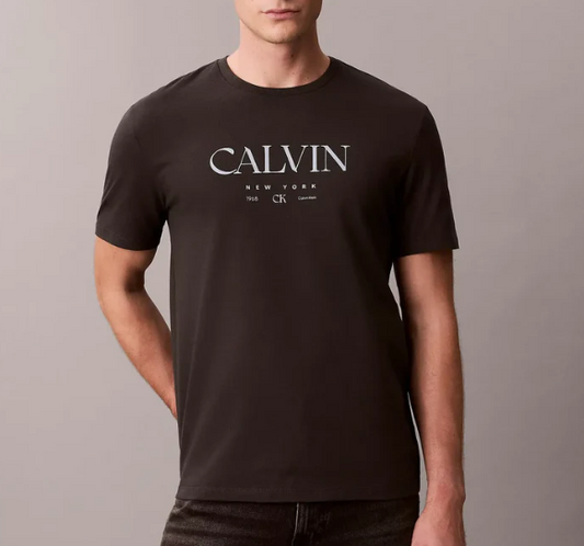 T-shirt uomo con logo Calvin Klein in cotone PE 2026 pirate black
