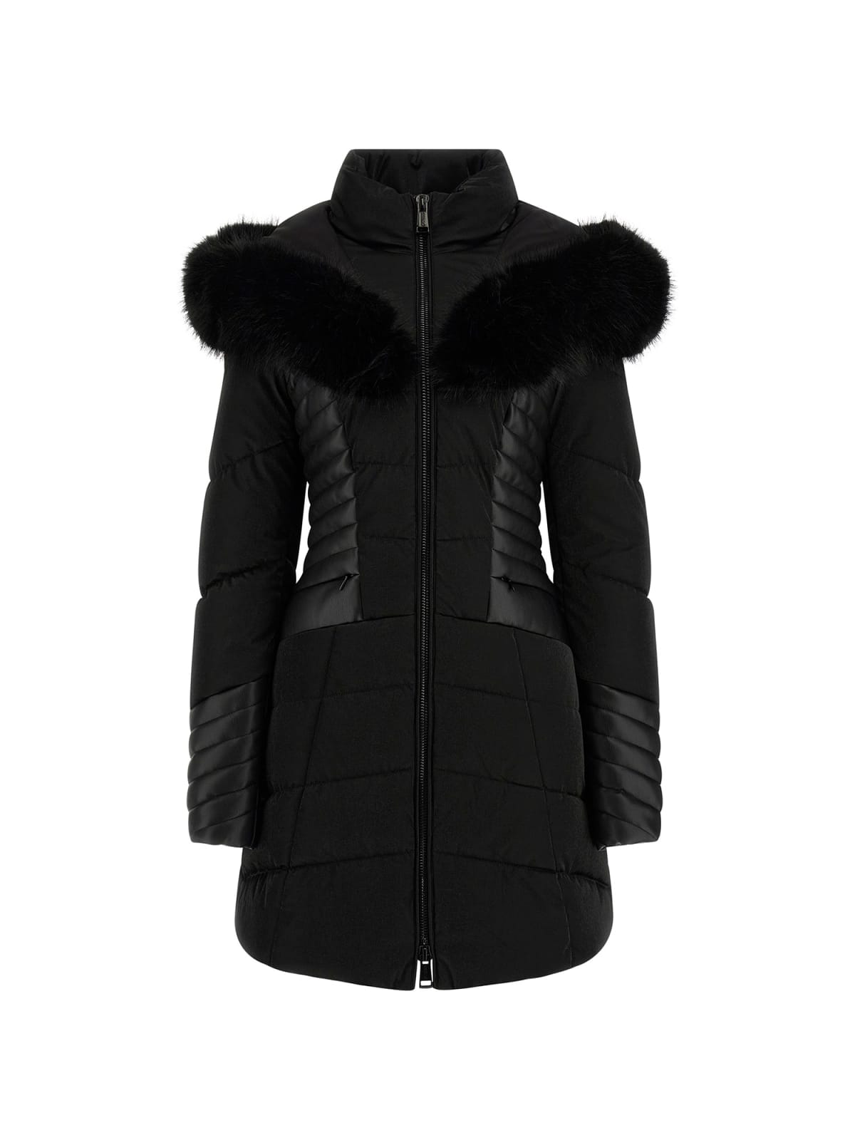 Piumino donna Guess Oxana cappuccio similpelle