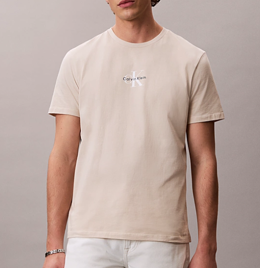 T-shirt uomo Calvin Klein Jeans micro logo cotone girocollo oatmeal
