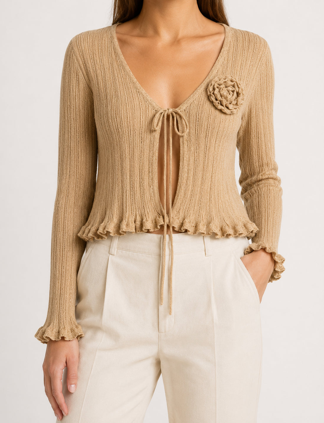 Cardigan donna MARKUP viscosa lurex rouches fiori