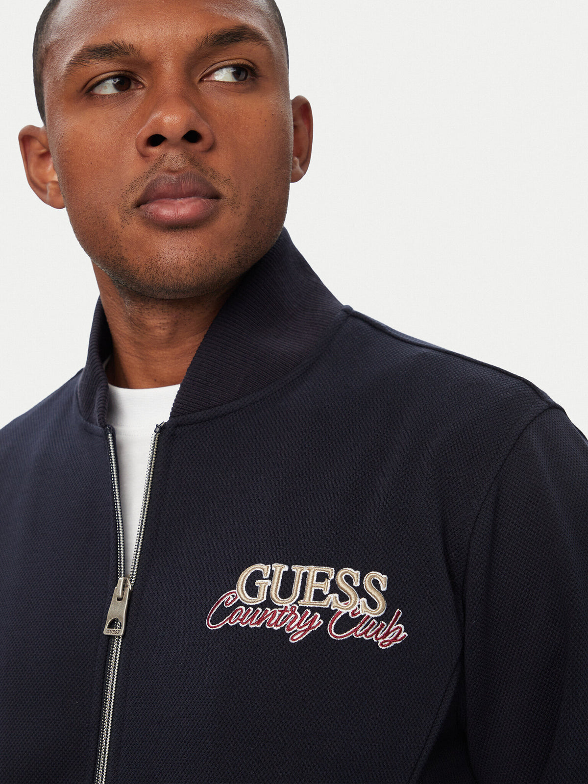 Felpa Guess uomo zip integrale manica lunga dettagli
