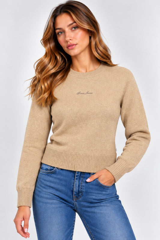 Maglione girocollo Guess Jeans donna ricamo logo