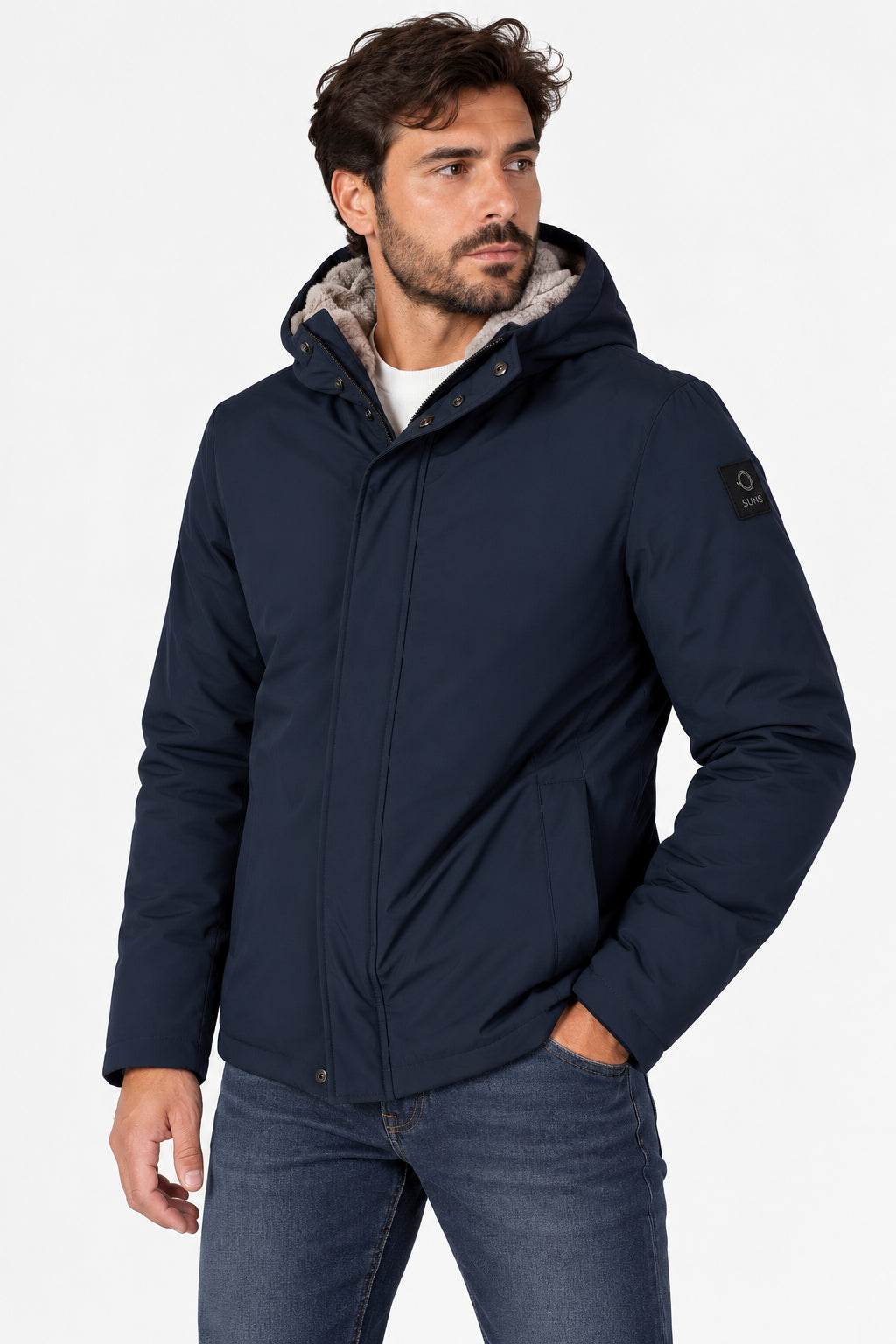 Giubbotto lungo SUNS uomo cappuccio tessuto tecnico