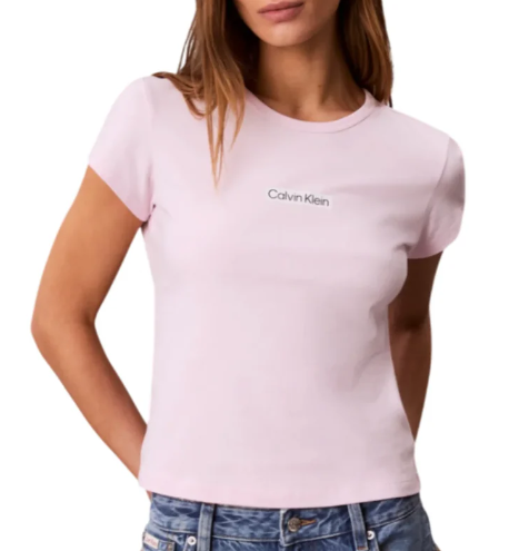T-shirt donna Calvin Klein Jeans logo institutional cotone cradle pink