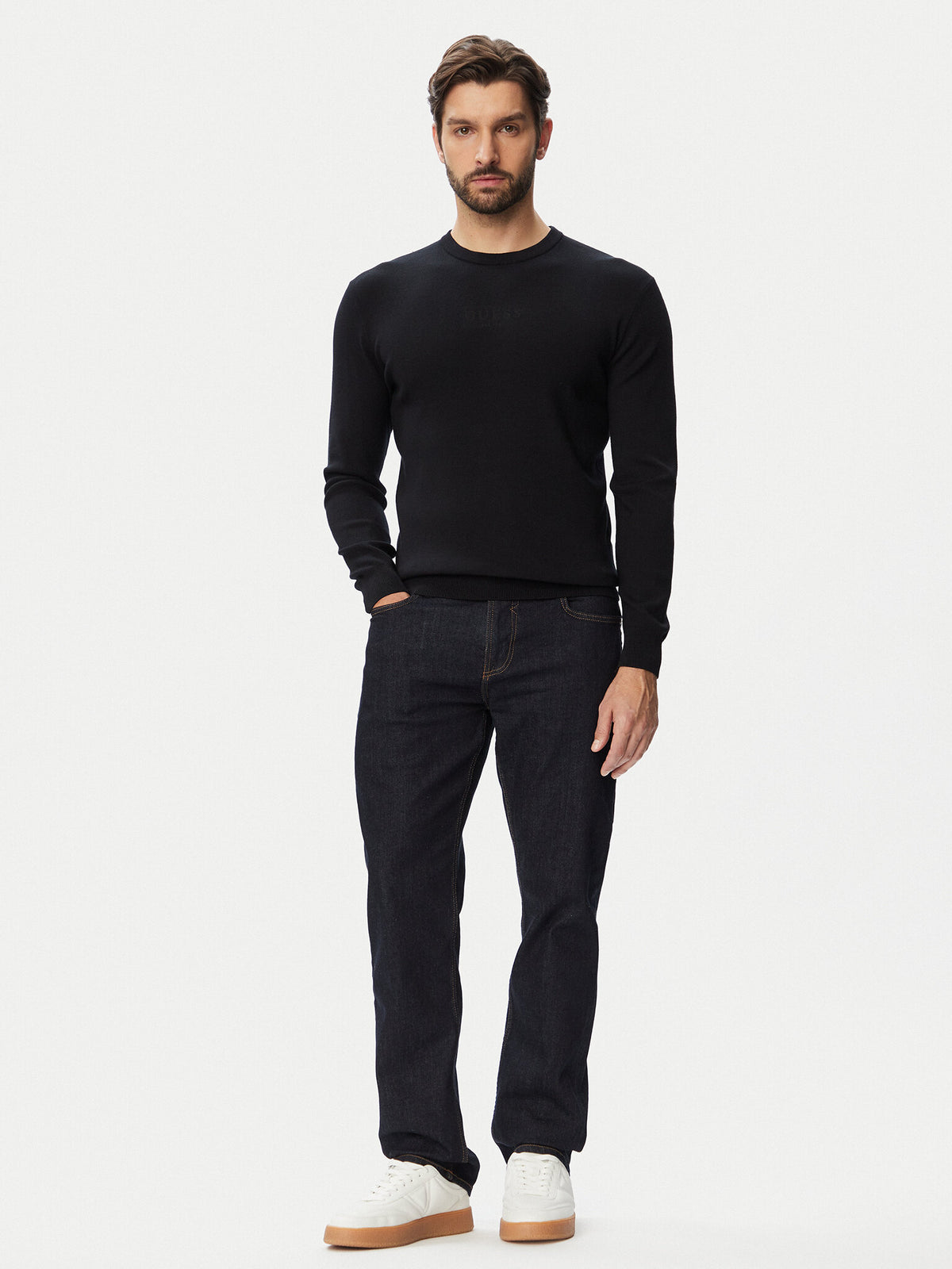 Maglione Mason Guess uomo girocollo logo stampato viscosa
