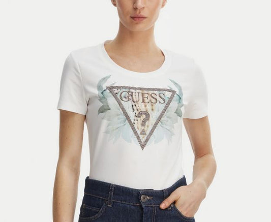 T-shirt Guess donna Flowers Triangle cotone