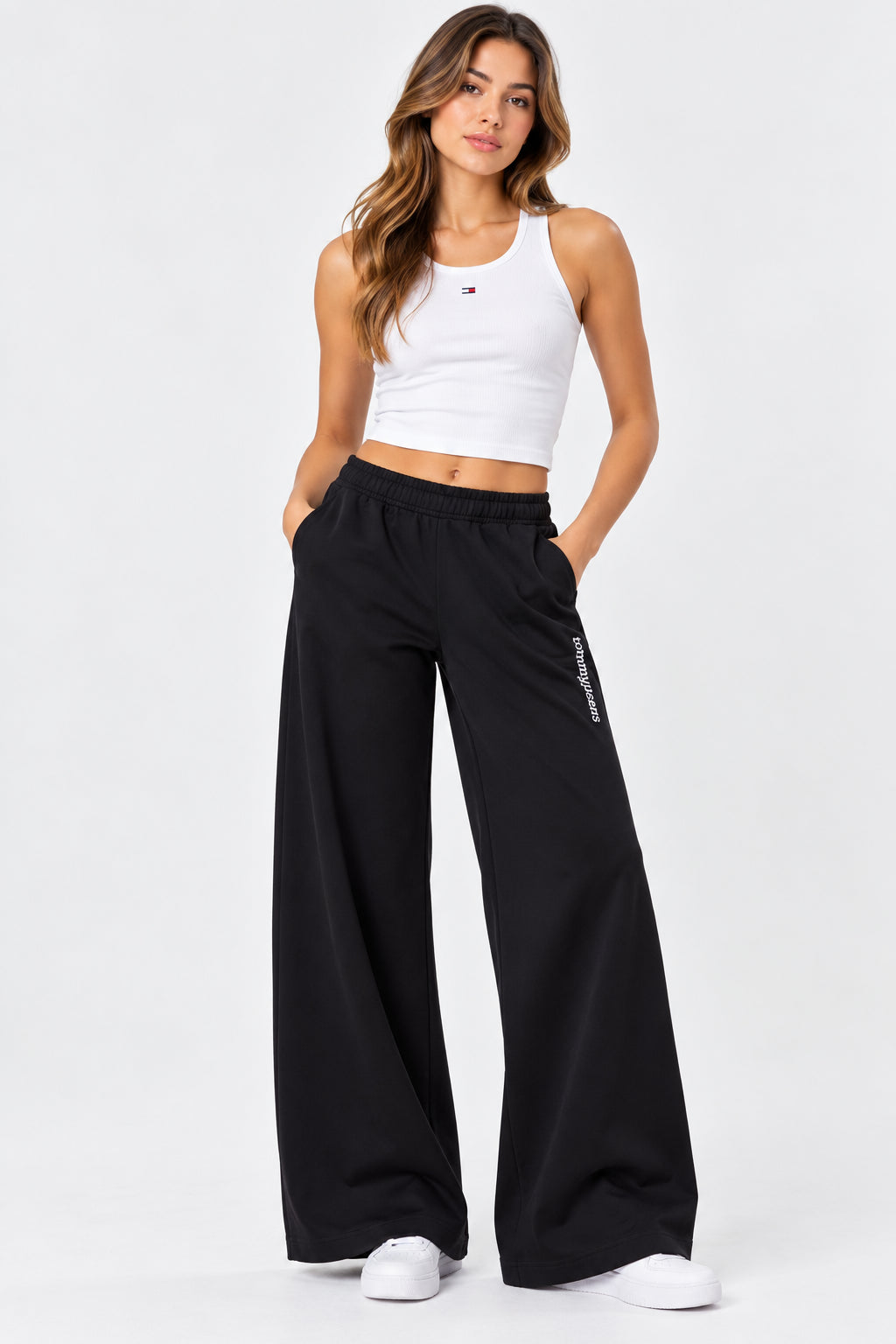 Pantaloni Tommy Jeans donna tuta wide leg cotone