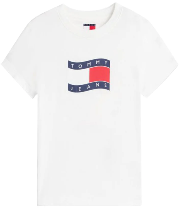 T-shirt Tommy Jeans donna slim wavy flag cotone