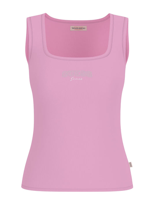 Top Guess Jeans donna slim costina ricamo logo