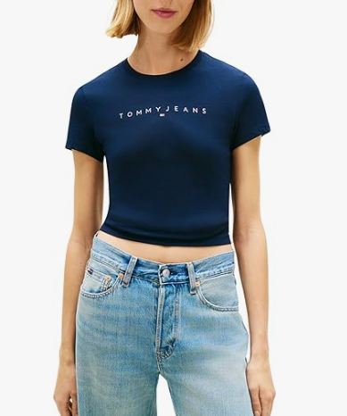 T-shirt Tommy Jeans Donna Slim Linear Cotone Dark Navy PE 2026
