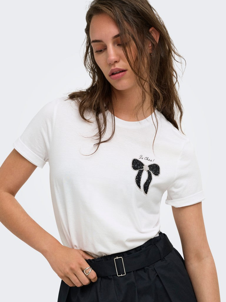 T-shirt donna ONLY cotone organico fiocco