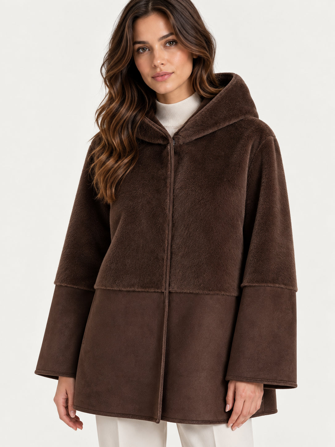 Giaccone double face donna Ragno cappuccio vegan shearling