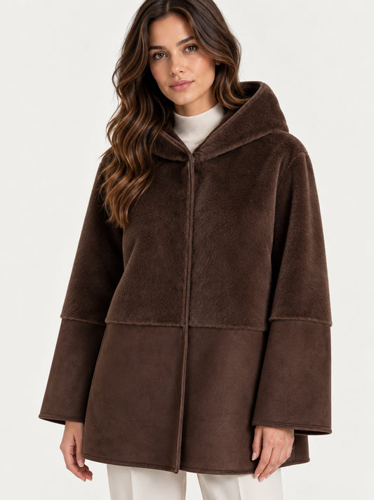 Giaccone double face donna Ragno cappuccio vegan shearling