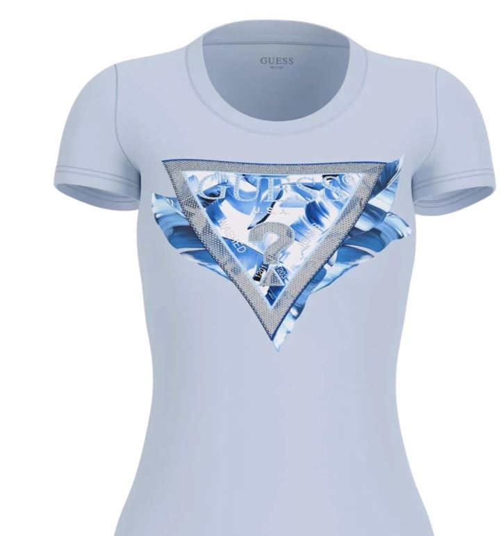 T-shirt Guess donna Feather Triangle cotone