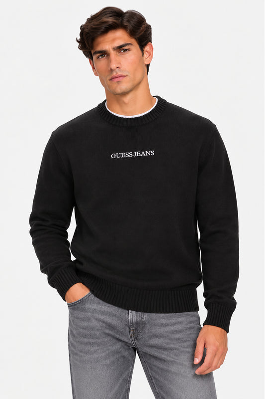 Felpa Guess Jeans uomo girocollo cotone logo ricamato