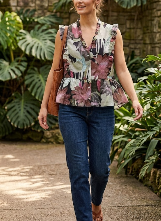 Blusa donna MARKUP mussola stampa giungla cotone
