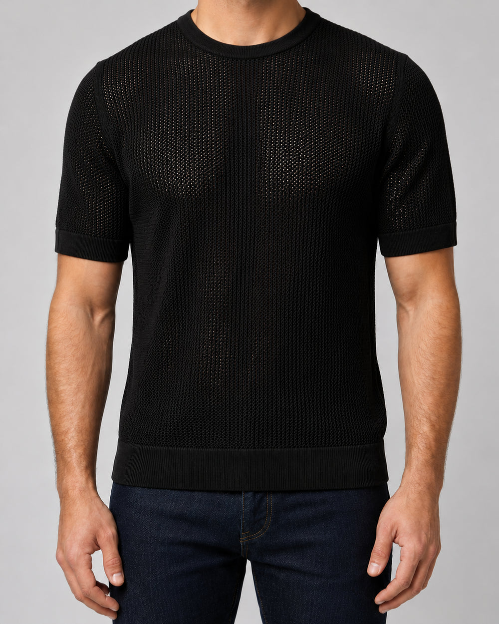 T-shirt MARKUP uomo crochet misto lino girocollo