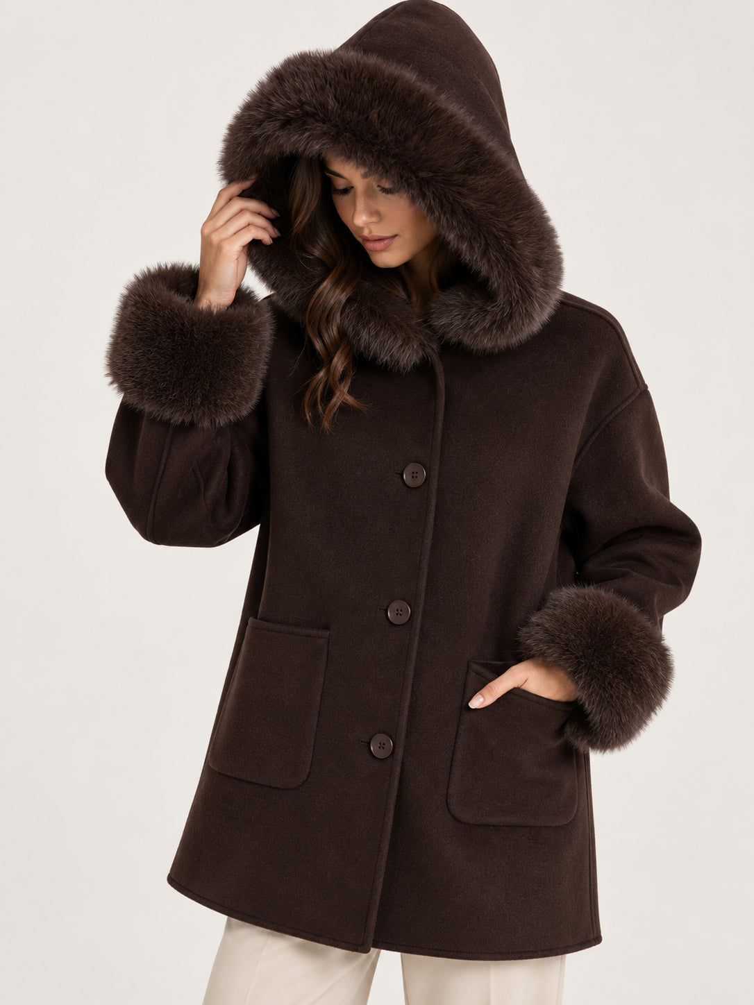 Cappotto cappuccio donna Ragno pelliccia sintetica rPET