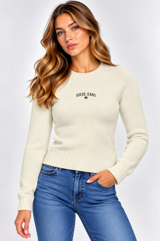 Maglia girocollo stella ricamata donna Guess