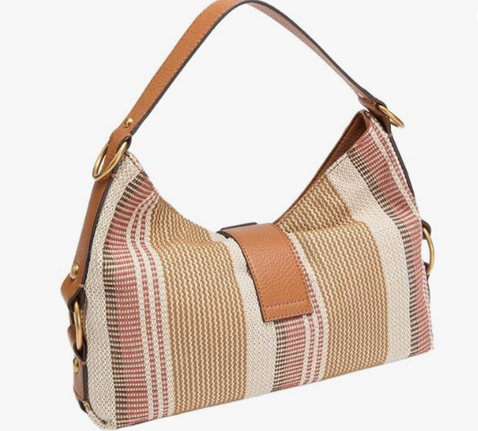 Borsa Guess Camden shoulder tessuto cognac