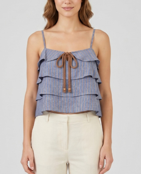 Top donna MARKUP rigato balze lino