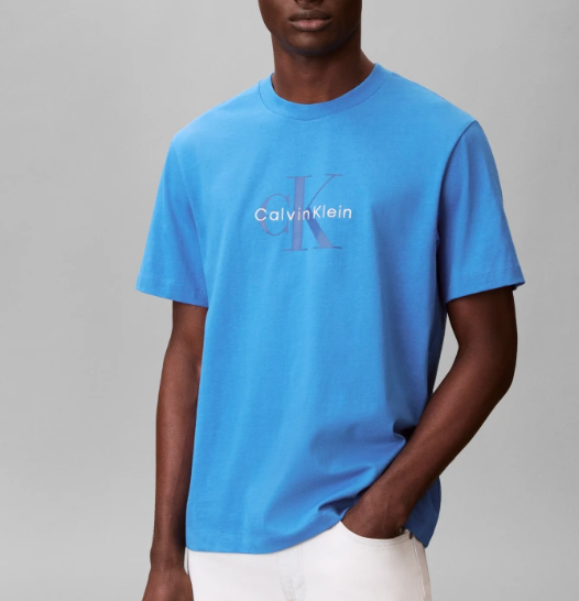 T-shirt Calvin Klein Jeans uomo monologo manica corta cotone fench blu