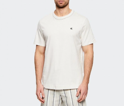 T-shirt Calvin Klein uomo collo a contrasto PE 2026 whitw sand