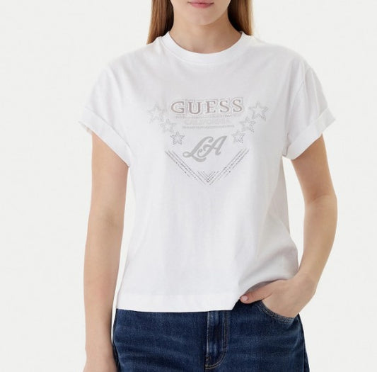 T-shirt Guess donna Stars cotone girocollo