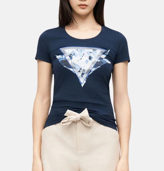 T-shirt Guess donna Feather Triangle cotone