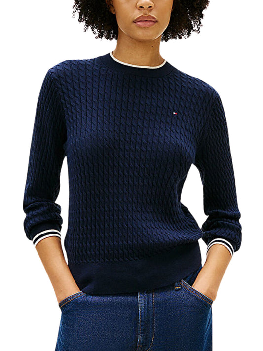 Maglia Fine Tommy Hilfiger Donna Cable Cotone Girocollo