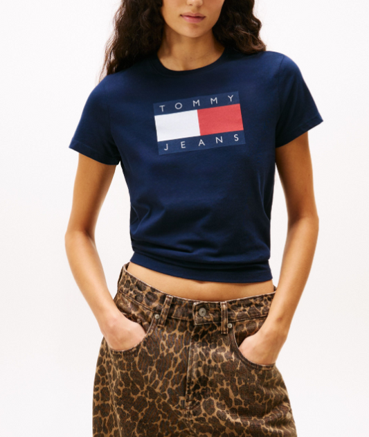 T-shirt Tommy Jeans donna regular cotone logo Dark navy