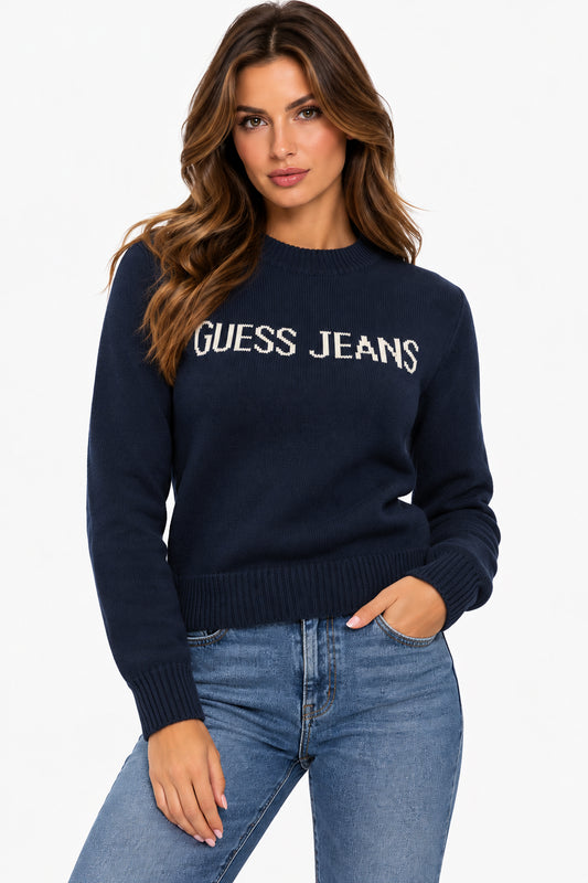 Maglione intarsia Guess Jeans donna girocollo cotone