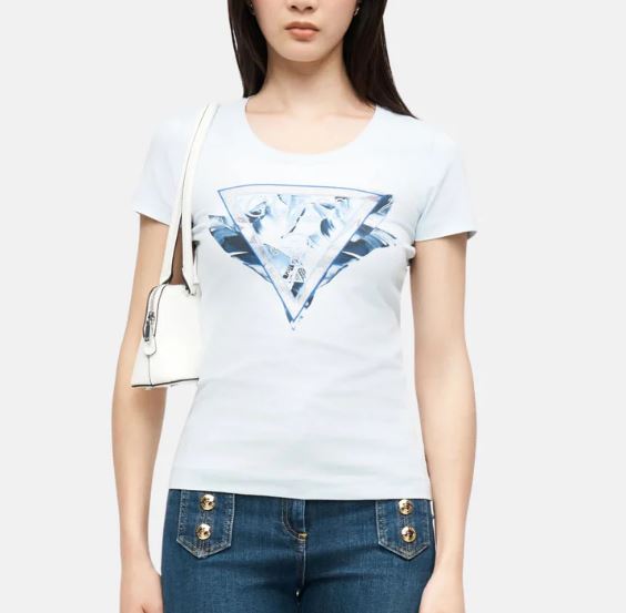 T-shirt Guess donna Feather Triangle cotone