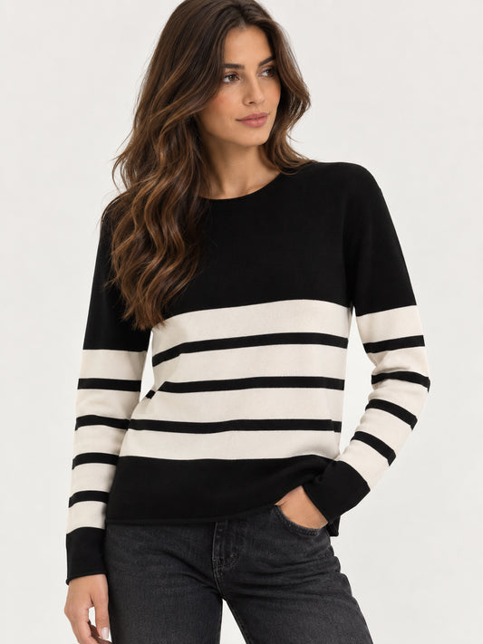 Maglia girocollo Ragno donna righe piazzate viscosa