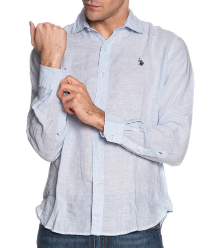 Camicia U.S. Polo Assn. uomo lino slim fit collo francese